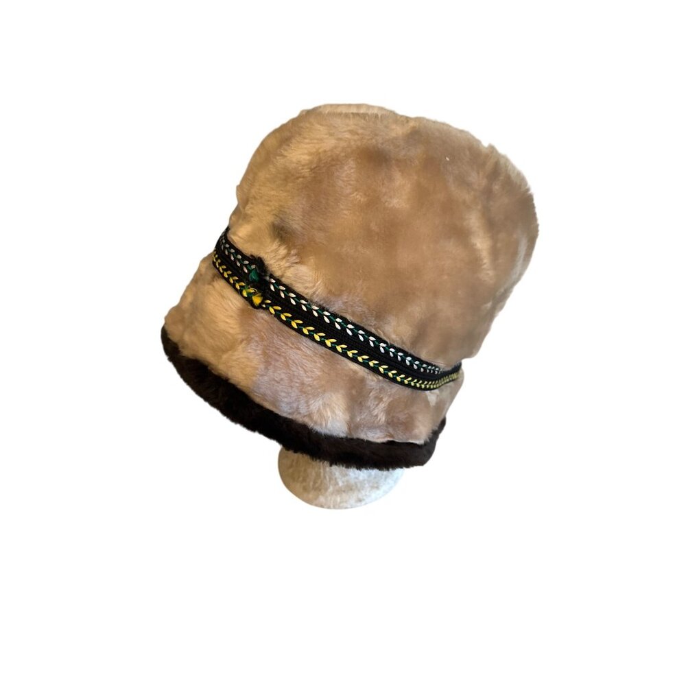 Vintage Faux Fur Hat With Braided Band Detail Grandpa Retro